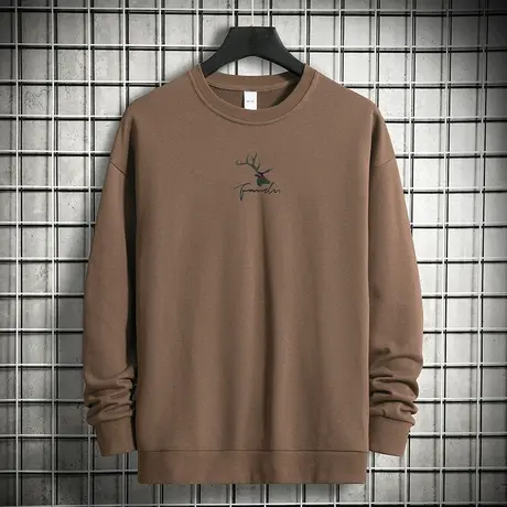 380g重磅纯棉卫衣男士秋冬款加绒摇粒绒潮流鹿头圆领无帽长袖t恤图片