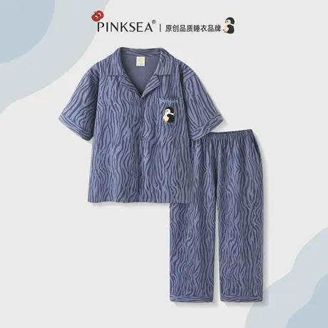 Pinksea莫代尔睡衣男款夏季宽松短袖长裤套装2025新款家居服男商品大图