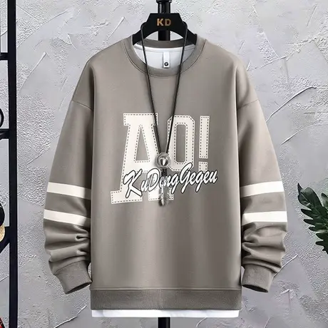 圆领卫衣男春秋季新款潮牌字母印花上衣服百搭宽松打底衫长袖T恤商品大图