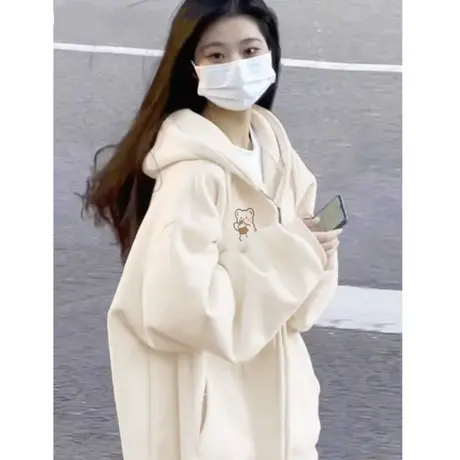 杏色连帽卫衣外套女士2025新款爆款巨好看的女装小个子开衫上衣服商品大图
