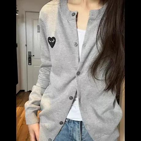 爱心毛衣针织开衫外套女2025新款早秋季氛围感穿搭韩系慵懒风上衣商品大图