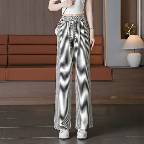 条纹阔腿裤女2025新款夏季高腰垂感防晒直筒裤显瘦百搭休闲长裤子商品大图