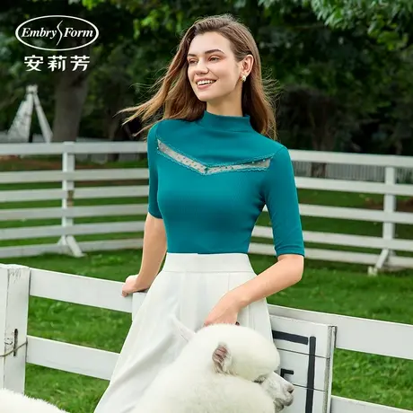 LIN9安莉芳秋季高领中袖暖肤衣上装女士舒适修身打底棉毛衫商品大图