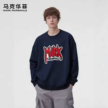 马克华菲 deer 渐变字母潮牌圆领卫衣男女秋季情侣款宽松重磅外套图片