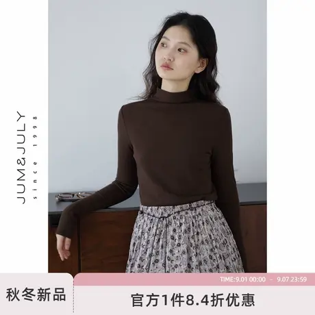 嘉茱莉半高领针织打底衫女2025秋季新款短款修身长袖针织内搭上衣商品大图