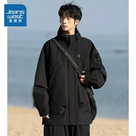 KF真维斯潮流连帽男款外套 2025秋季新品 简约纯色户外夹克衣服商品大图