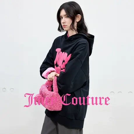 【100%棉】Juicy Couture橘滋卫衣女2025年秋季新款黑色印花上衣商品大图