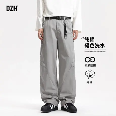 男士灰色阔腿工装裤男2025新款春秋款纯棉裤子直筒宽松休闲裤潮牌商品大图