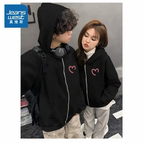 G2真维斯男女同款2025秋季新款潮牌时尚开衫休闲宽松连帽卫衣商品大图