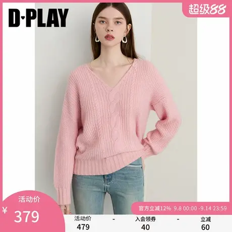 DPLAY2025年秋季新款粉色毛衣女含马海毛羊毛宽松慵懒针织衫上衣商品大图