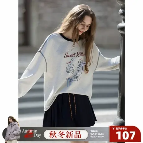 唐狮2025春秋季卫衣女圆领卡通印花明线设计宽松慵懒风设计时尚商品大图