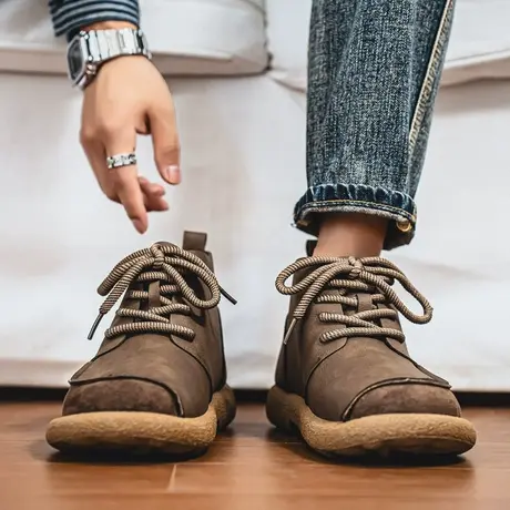 男鞋秋季高级感复古增高防水马丁靴男款潮流百搭休闲工装皮软底鞋商品大图