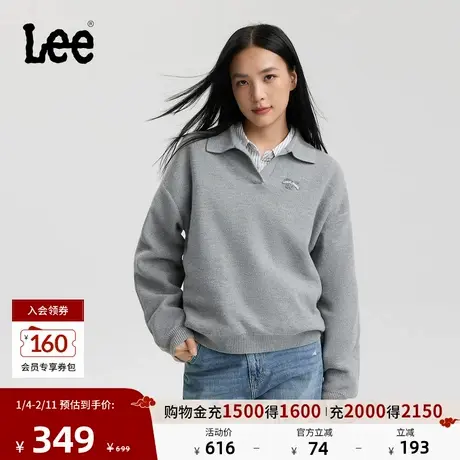 Lee25秋冬新品舒适版翻领套头肌理感针织小刺绣Logo灰色女毛衣潮图片