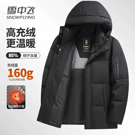 雪中飞男士连帽羽绒服冬季保暖加厚防风舒适休闲时尚鸭绒外套男款商品大图