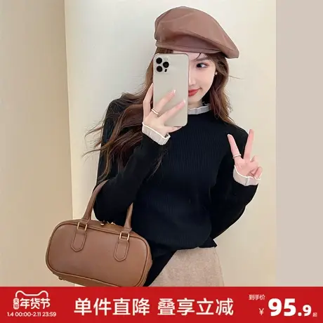 唐狮2026秋冬季毛衣女半高领套头慵懒风袖口领口设计高级感毛线衫图片