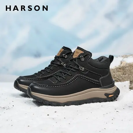 哈森冬季男鞋户外运动保暖雪地靴真皮加绒短靴子厚底防滑爸爸棉鞋商品大图