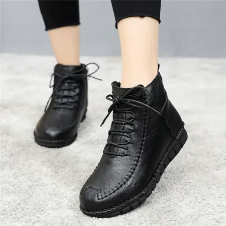 高帮马丁靴女2023年冬季新款中年妈妈棉鞋平底短靴加绒中老年女靴商品大图