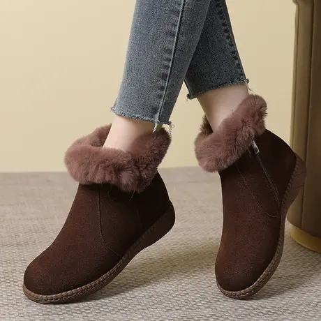 2023新款雪地靴女防滑超厚磨砂大码加肥加宽女靴41-43加绒短靴商品大图