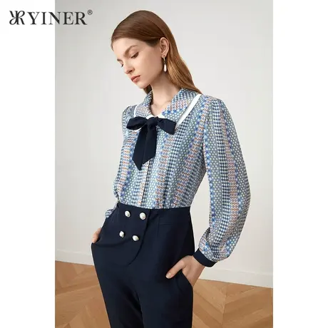 YINER音儿女装2021秋季新款时尚洋气印花长袖衬衫商品大图