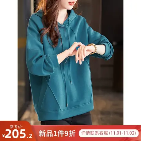 宝诗黎连帽宽松棉质慵懒卫衣女纯色百搭秋冬长袖打底上衣2023新款商品大图