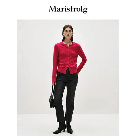 【商场同款】玛丝菲尔2023年火龙果色修身显瘦羊绒开衫针织衫女图片