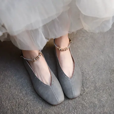 Artmu阿木原创复古奶奶鞋女浅口单鞋平底鞋一字扣女鞋2023新款商品大图