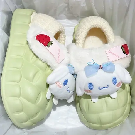 可爱卡通包跟棉鞋女2022冬季新款加绒厚底面包拖鞋防水防滑雪地靴商品大图
