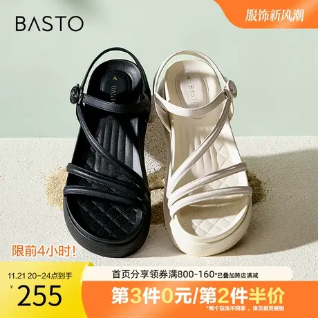 百思图奥莱2023夏季新款商场同款复古条带罗马后空凉鞋MB220BL3图片