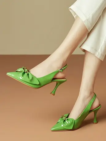 夏季新款小尖头细跟凉鞋女一字扣带搭配蝴蝶结优雅气质高跟鞋商品大图