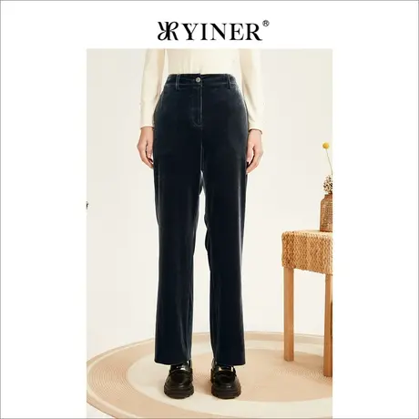 YINER音儿专选女装冬季丝绒阔腿休闲长裤商品大图