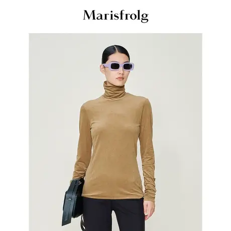 【日本进口面料】玛丝菲尔冬蜜糖棕气质小高领丝绒打底衫商品大图