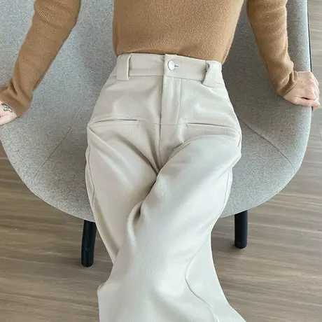 毛呢窄版直筒西装阔腿裤女2024春秋新款垂坠高级感加厚高腰休闲裤商品大图