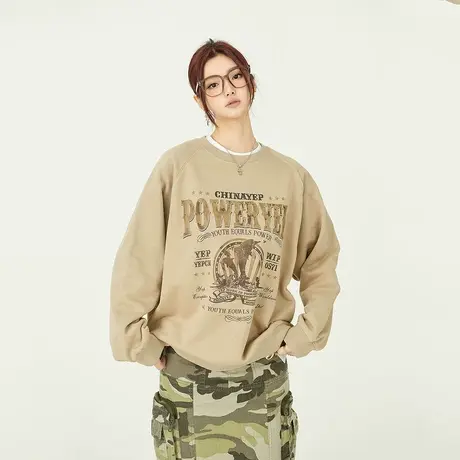 YEP2023新款春季复古印花圆领卫衣女春秋款宽松oversize潮牌上衣商品大图