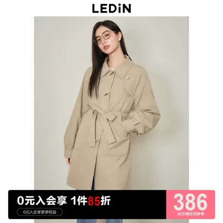 乐町休闲风衣2023秋季新款气质卡其色大衣薄外套中长款女商品大图