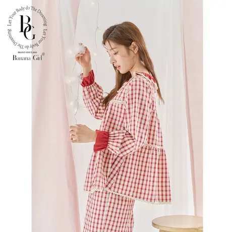Bananagirl睡衣女春秋2021年新款ins风甜美简约圆领套头家居服女图片