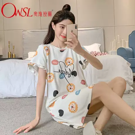 睡裙女夏季莫代尔短袖薄款新款可爱家居服可外穿夏天睡衣商品大图