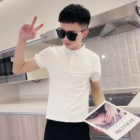 夏季男polo衫t恤短袖时尚休闲学生纯色修身翻领半袖刺绣潮流体恤商品大图