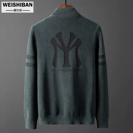 秋冬新款开衫毛衣男宽松加厚外穿针织衫潮流提花休闲外套立领夹克商品大图