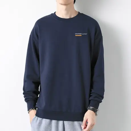 男士卫衣春秋款加绒套头无帽上衣服字母印花圆领长袖t恤休闲百搭商品大图