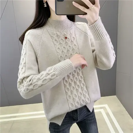 毛衣女秋冬2023新款半高领打底衫女内搭洋气针织衫女装长袖上衣厚商品大图