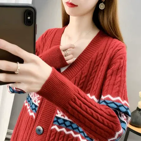 2023年秋装新款外套女毛衣外搭韩版宽松洋气百搭V领针织开衫女潮商品大图