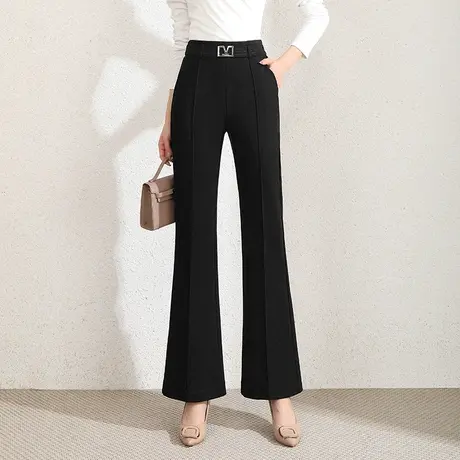 高腰职业女裤显瘦通勤修身微喇裤纯色百搭新款裤子2023春季长裤商品大图