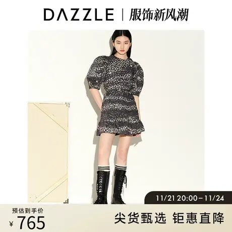 DAZZLE地素奥莱 春夏法式泡泡袖碎花收腰褶皱设计感连衣裙女图片