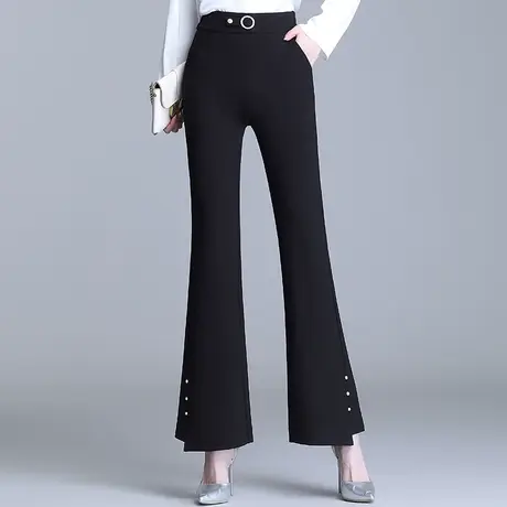 2023新款春秋通勤黑色微喇裤女长裤子高腰气质显瘦直筒西装喇叭裤商品大图