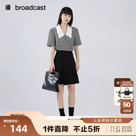 播秋季新品翻领前短后长复古刺绣翻领格纹衬衫系列女DDP2HD93641图片