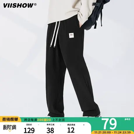 VIISHOW日系复古纯色直筒裤男潮牌街头宽松阔腿灯芯绒休闲运动裤商品大图
