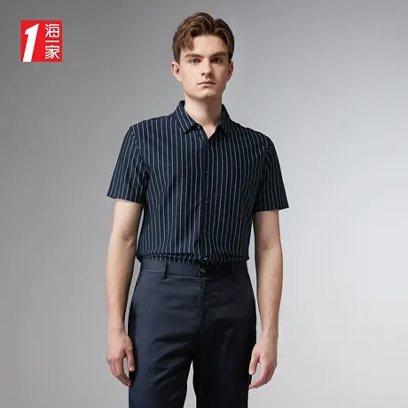 海一家经典条纹短衬夏季商务休闲尖领男士短袖衬衫商品大图