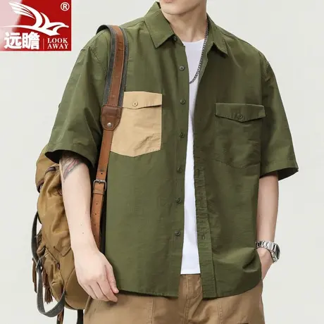 夏天短袖衬衫男士2023夏季新款美式工装潮牌宽松休闲纯棉衬衣外套图片