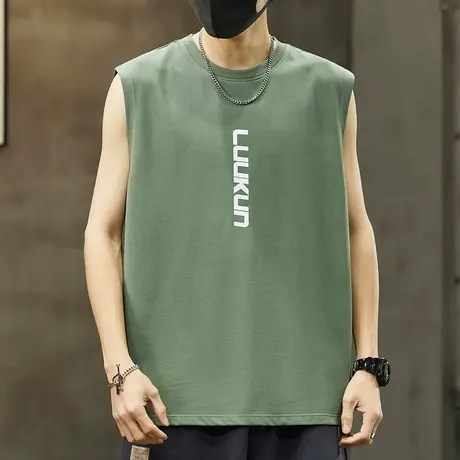 夏季字母印花圆领无袖t恤男生潮牌痞帅气夏天篮球背心男装上衣服商品大图