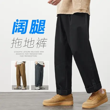 美式高街纯棉休闲裤男士夏季薄款粗腿男生裤子垂感大裤脚阔腿男裤商品大图
